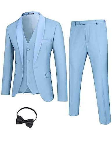 COOFANDY Men's Slim Fit Tuxedo Suit 3-Piece Set with Tie