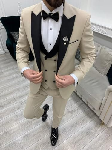 SPTALLFITJSV Mens Slim Fit Double Breasted Tuxedo Suit for Wedding Prom Dinner