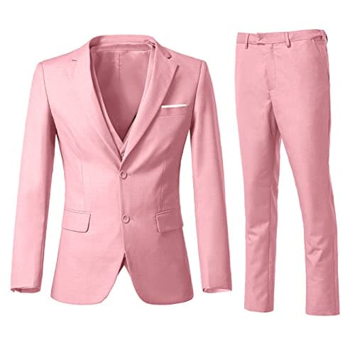 ZKHOECR Men's 3-Piece Slim Fit Two-Button Suit Set Jacket & Pants