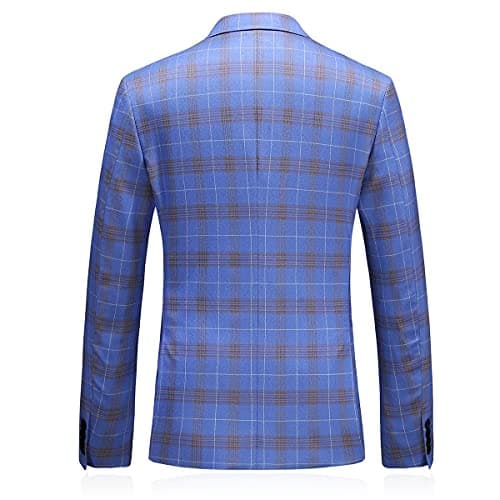 KUDORO Mens Slim Fit Double Breasted Plaid Suit Jacket-Vest Pants Set
