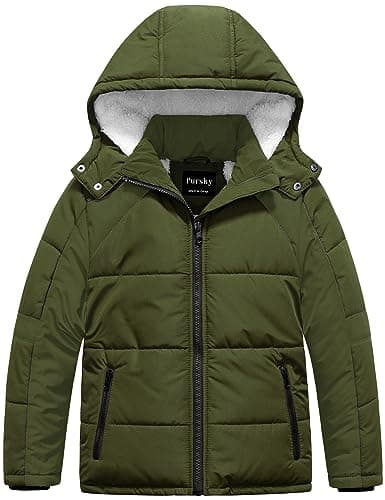 Pursky Boys' Warm Winter Water Resistant Sherpa Puffer Coat With Hood
