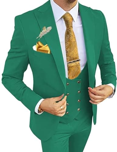 Wangyue Men's 3-Piece Slim Fit Double Breasted Suit for Business, Weddings & Proms