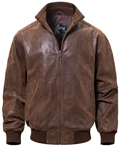 FLAVOR Men's Real Leather Bomber Casual Jacket