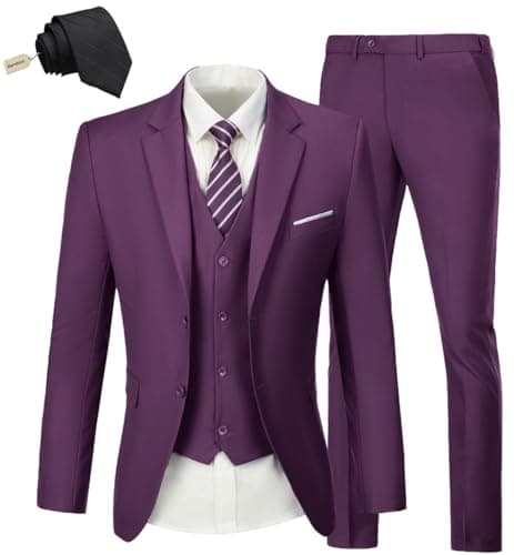 KLAYOVE Men's Slim Fit 3-Piece Wedding Tuxedo Set with Blazer, Vest, Pants, and Tie