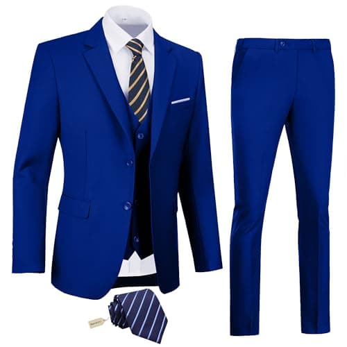 Amyox Men's Slim Fit 3 Piece Business Wedding Tux Suit Set Jacket Vest Pants Tie