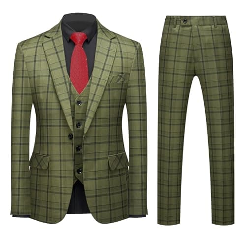 Mogue Men's 3-Piece Slim Fit Plaid Suit for Wedding, Prom, and Business