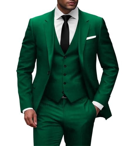 Wangyue Men Slim Fit 3-Piece Solid Wedding Suit Single Breasted Blazer Vest Pants Set