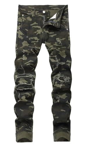 HENGAO Men's Slim Fit Ripped Denim Jeans