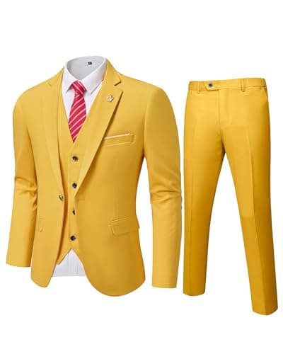 MY'S Men's Slim Fit 3PC Suit Set with One-Button Jacket, Pants & Tie
