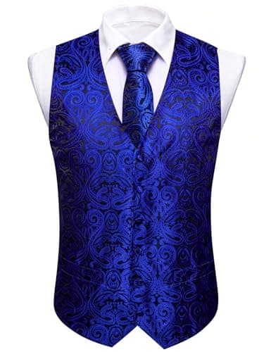 Barry.Wang Men's Paisley Silk Suit Vest Set with Ties 5PCS Formal/Leisure