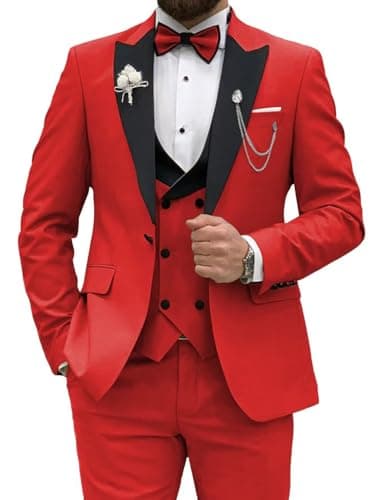 Wangyue Men's Slim Fit Tuxedo 3-Piece Suit for Wedding Party Prom Dinner