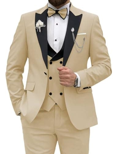 Wangyue Men's Slim Fit Tuxedo 3-Piece Suit for Wedding Party Prom Dinner