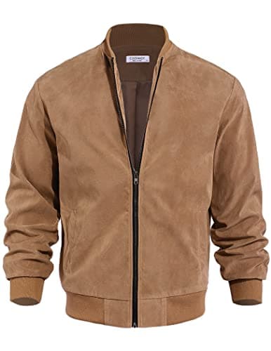 COOFANDY Men's Casual Vintage Lightweight Suede Bomber Jacket