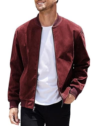 COOFANDY Men's Casual Vintage Lightweight Suede Bomber Jacket