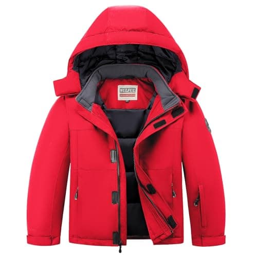 WULFUL Kids' Waterproof Fleece Ski Jacket - Warm Hooded Winter Coat for Boys and Girls