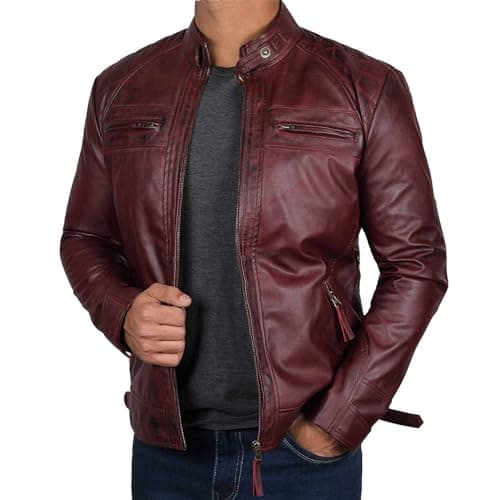 JEsilunmaMY Men's Distressed Punk Leather Jacket Vintage Motorcycle Bomber Coat