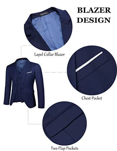 COOFANDY Men's 3-Piece Slim Fit Suit with Blazer Jacket and Pant