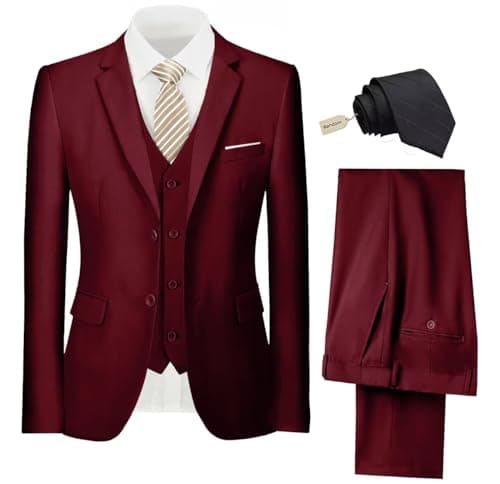 Pyiuhs Slim Fit 3 Piece Wedding Groomsmen Suit Set
