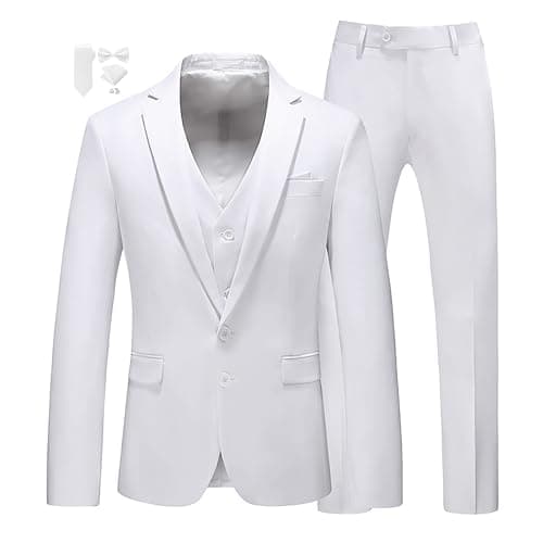 MUGU Mens Slim Fit Pure Color Tuxedo 3 Piece Suit for Wedding Prom