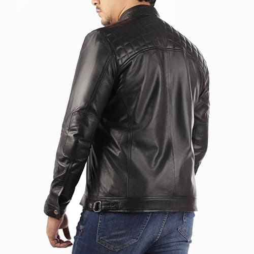 Jild Signature Diamond Style Men's Premium Lambskin Leather Motorcycle Jacket Vintage Look