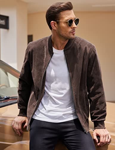 COOFANDY Men's Casual Vintage Lightweight Suede Bomber Jacket