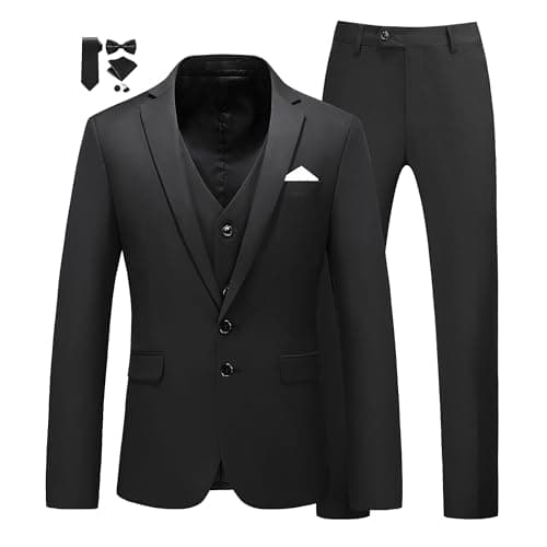 MUGU Mens Slim Fit Pure Color Tuxedo 3 Piece Suit for Wedding Prom