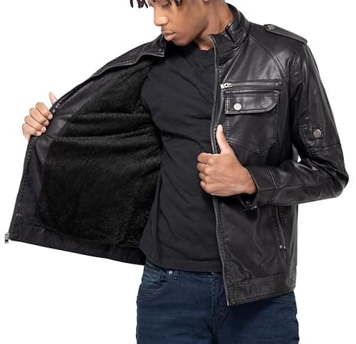 X RAY Men's Hooded PU Leather Jacket, Black, Large