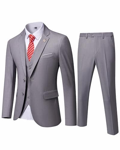 MY'S Men's 3-Piece Slim Fit Suit Set with Blazer, Vest, Pants, and Tie for Weddings