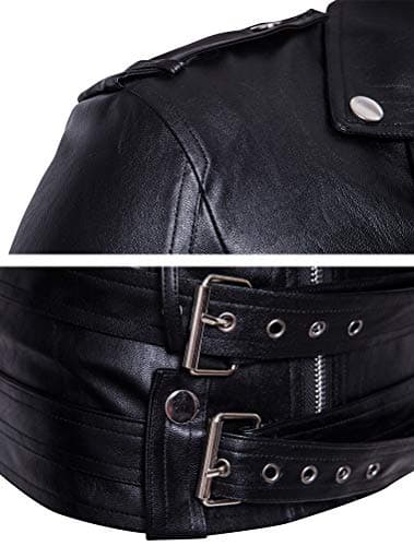 PASOK Men's PU Leather Zipper Biker Jacket with Belt