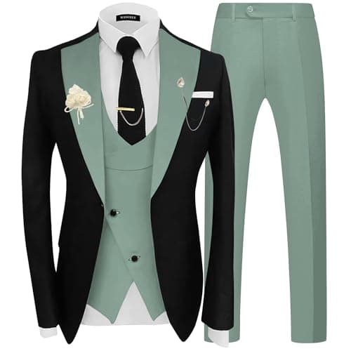 Wangyue Men's Double Breasted Tuxedo Suit 3-Piece Slim Fit Sets for Wedding Prom