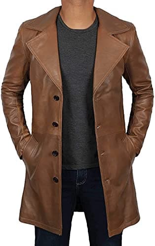 Fjackets Real Lambskin ¾ Length Leather Coat for Men - Brown & Black