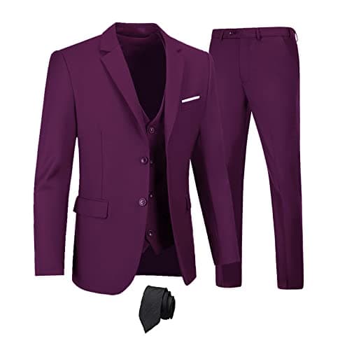 Men's 3-Piece Slim Fit Suit Set - Wedding Business Tuxedo with Blazer, Vest, Pants & Tie