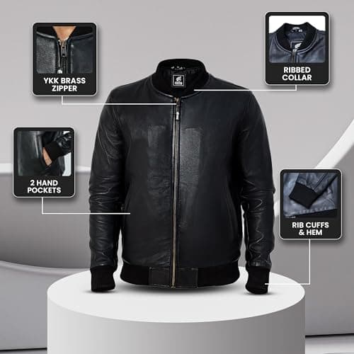 FinchesClub Black Lambskin Leather Bomber Jacket | Men's Motorcycle Heritage Style