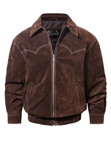 Men's Genuine Leather Bomber Jacket - Brown, Casual Fall Winter