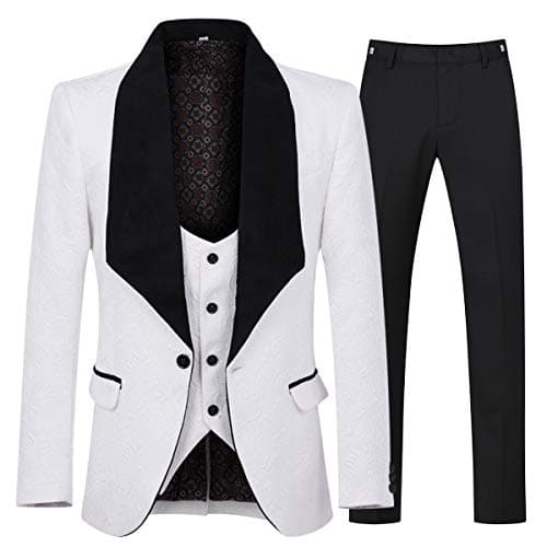 YFFUSHI Men's Slim Fit Jacquard Tuxedo 3-Piece Suit