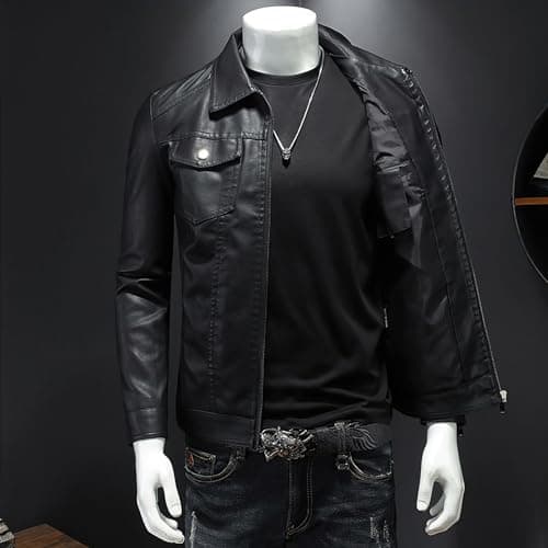 ZFBAOJT Men's Lightweight Vintage Leather Motorcycle Jacket