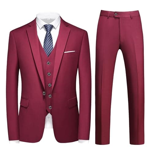 MOGU Mens Slim Fit 3 Piece Dress Suit Tuxedo One Button Side Vents
