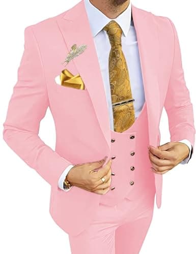 Wangyue Men's 3-Piece Slim Fit Double Breasted Suit for Business, Weddings & Proms
