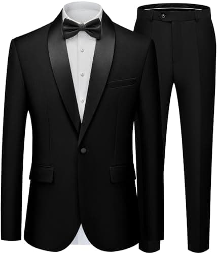 WEEN CHARM Men's Slim Fit 2-Piece One-Button Blazer & Tuxedo Pants Wedding Prom Suit Set
