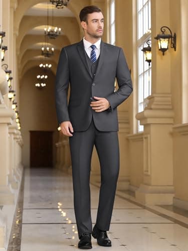 Cooper & Nelson Slim Fit 3-Piece Mens Suit Set Solid Jacket,Vest,Pants&Tie
