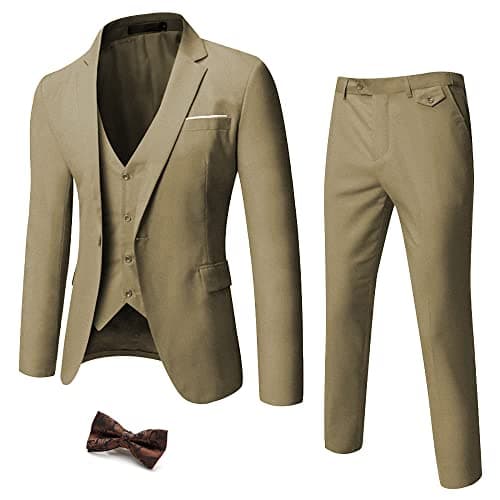 WULFUL Men’s Slim Fit 3-Piece Suit: Blazer, Vest & Pants for Business and Weddings