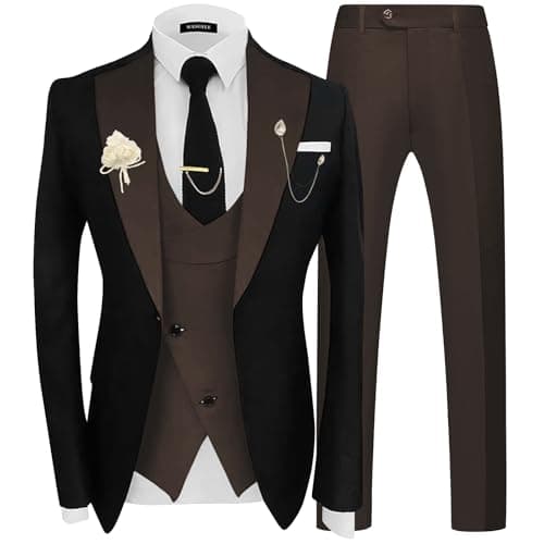 Wangyue Men's Double Breasted Tuxedo Suit 3-Piece Slim Fit Sets for Wedding Prom