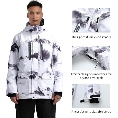 GSOU Men's Waterproof Windproof Insulated Ski Jacket for Snowboarding Winter Sports