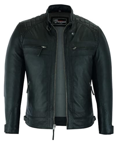 Vance Leather Men's Austin Brown Waxed Lambskin Cafe Racer Motorcycle Jacket