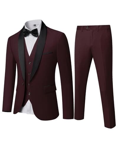 YND Men's Slim Fit Tuxedo Set with Shawl Collar Jacket Vest Pants Bow Tie