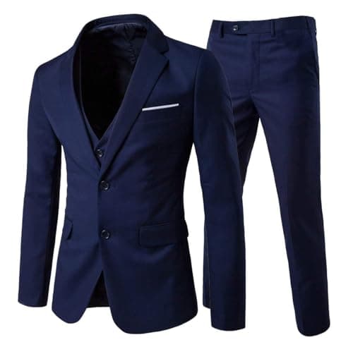 Cloudstyle Men's 3-Piece 2-Buttons Slim Fit Solid Color Smart Wedding Suit