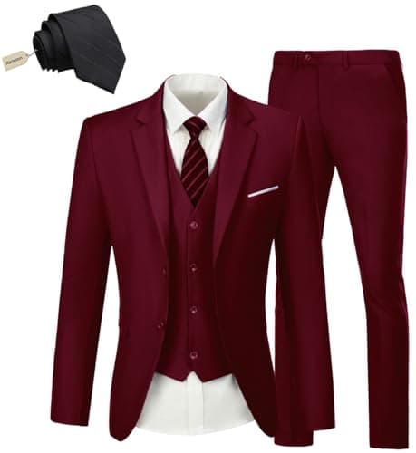 KLAYOVE Men's Slim Fit 3-Piece Wedding Tuxedo Set with Blazer, Vest, Pants, and Tie