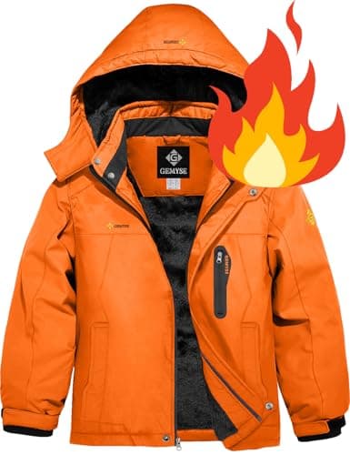 GEMYSE Boy's Waterproof Winter Snow Jacket with Hood and Fleece Liner