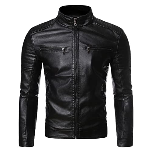 Maiyifu-GJ Men's Black Slim Fit Casual Motorcycle Jacket