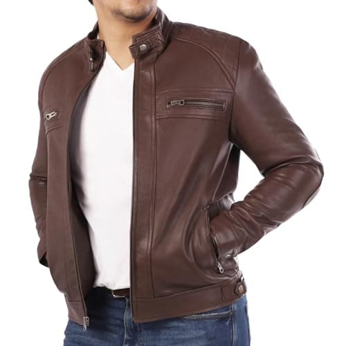 Jild Signature Diamond Style Men's Premium Lambskin Leather Motorcycle Jacket Vintage Look